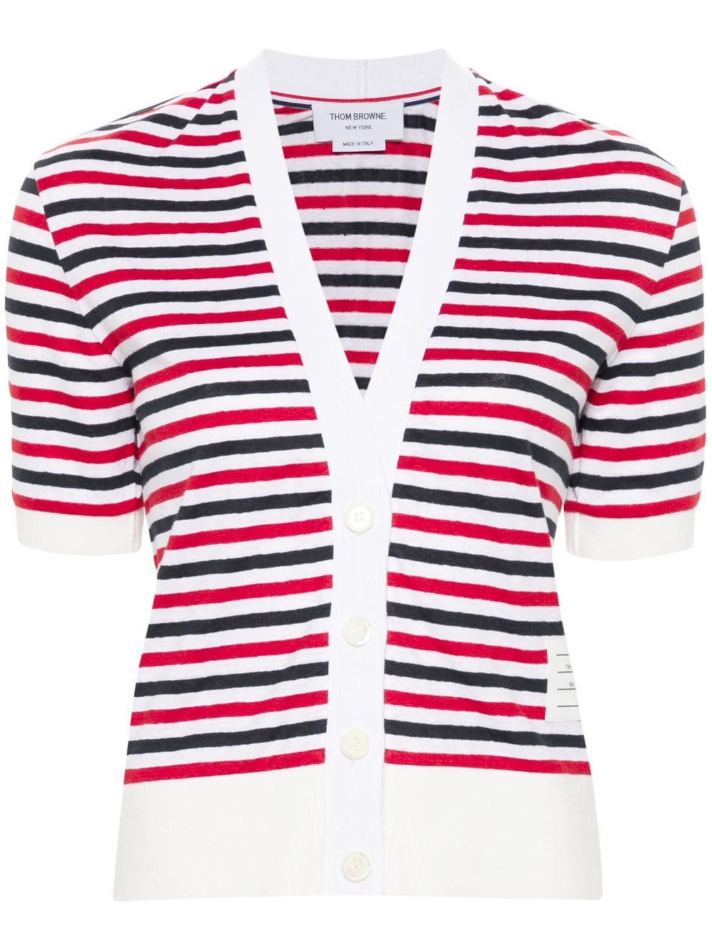 Striped linen cardigan - White
