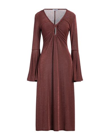 Woman Midi dress Brown Size M Viscose, Polyamide, Metallic Polyester, Elastane