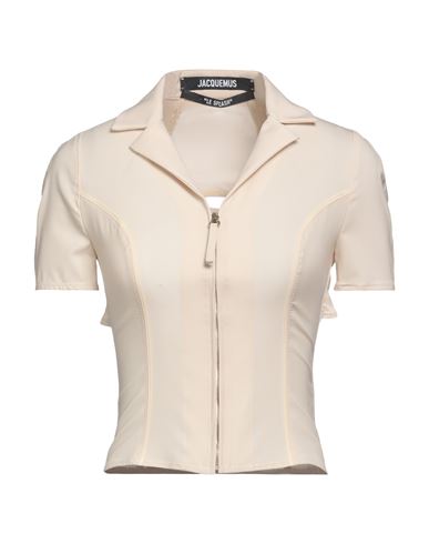 Woman Shirt Beige Size 6 Virgin Wool, Elastane