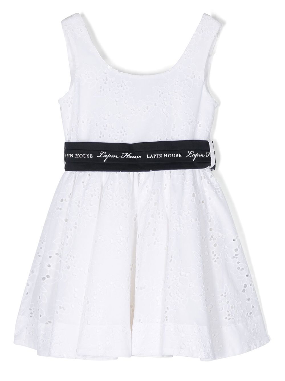 Logo-tape broderie anglaise dress - White