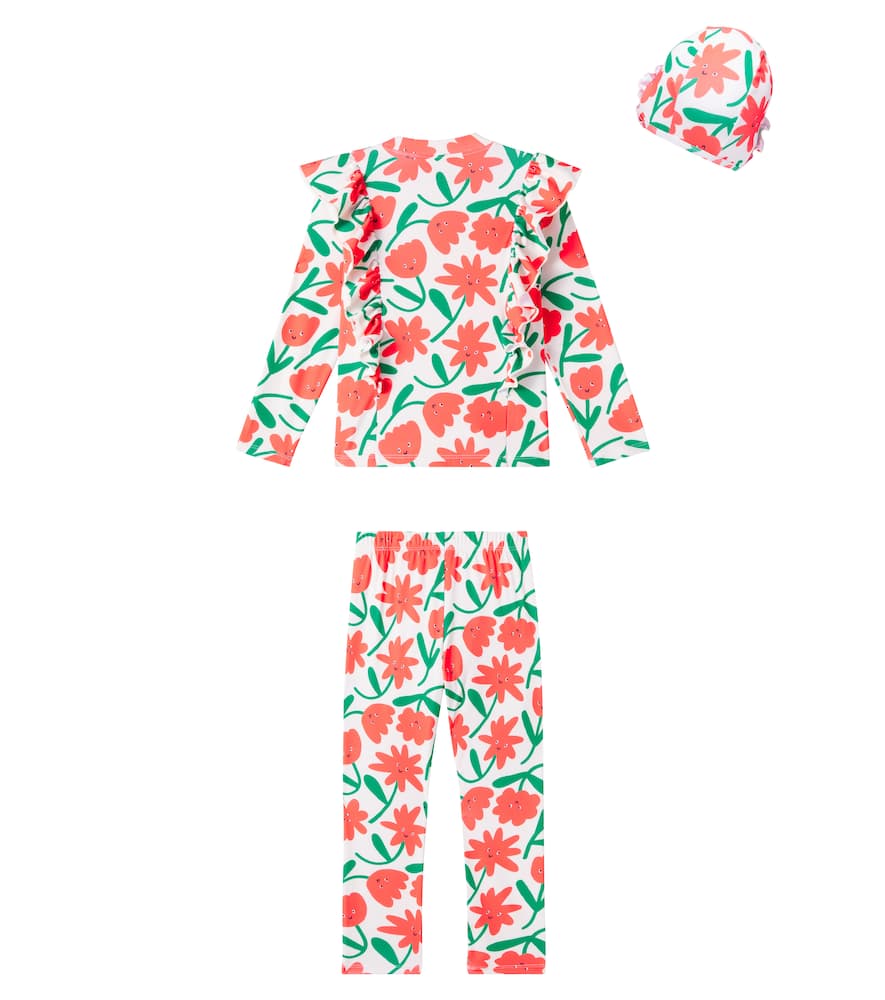 Jellymallow Floral ruffled swimsuit and cap set
