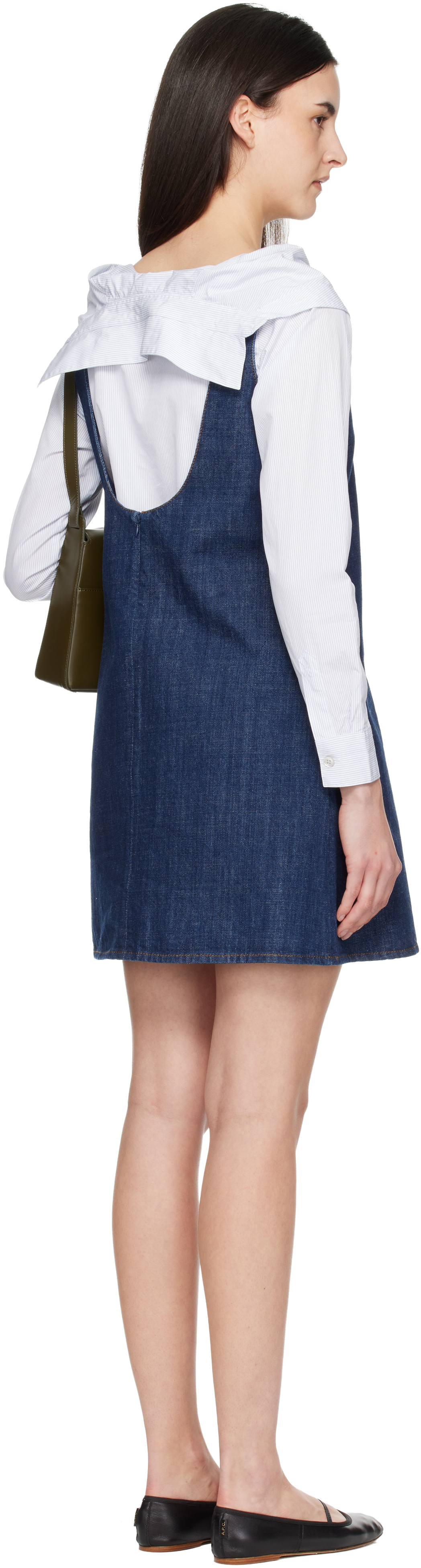 Blue Cotton Short Strapped Denim Minidress