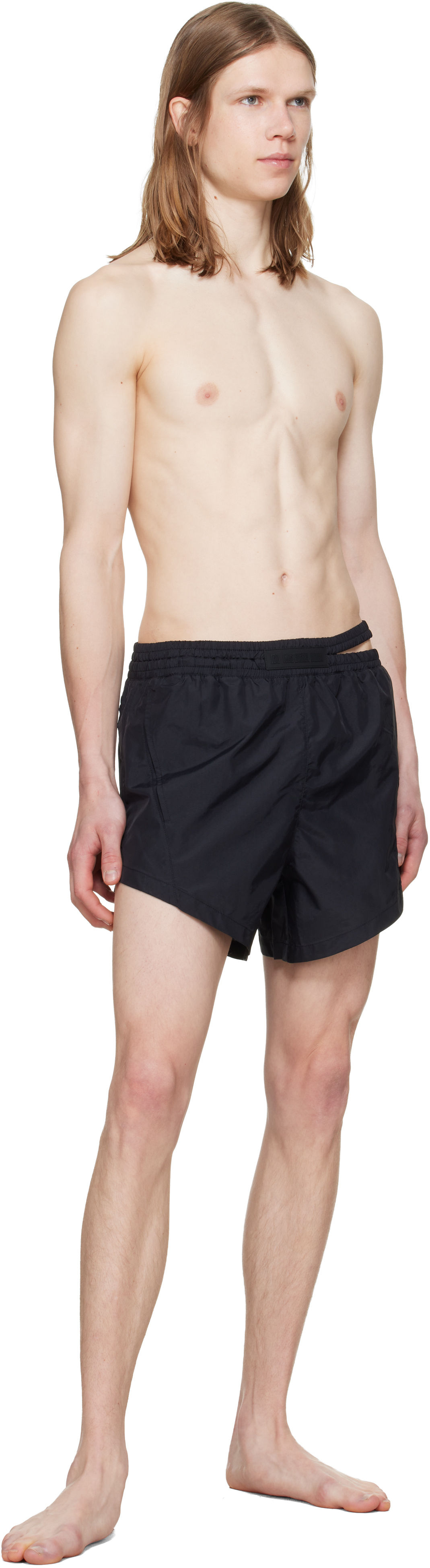 Black Asymmetrical Opening Swim Shorts