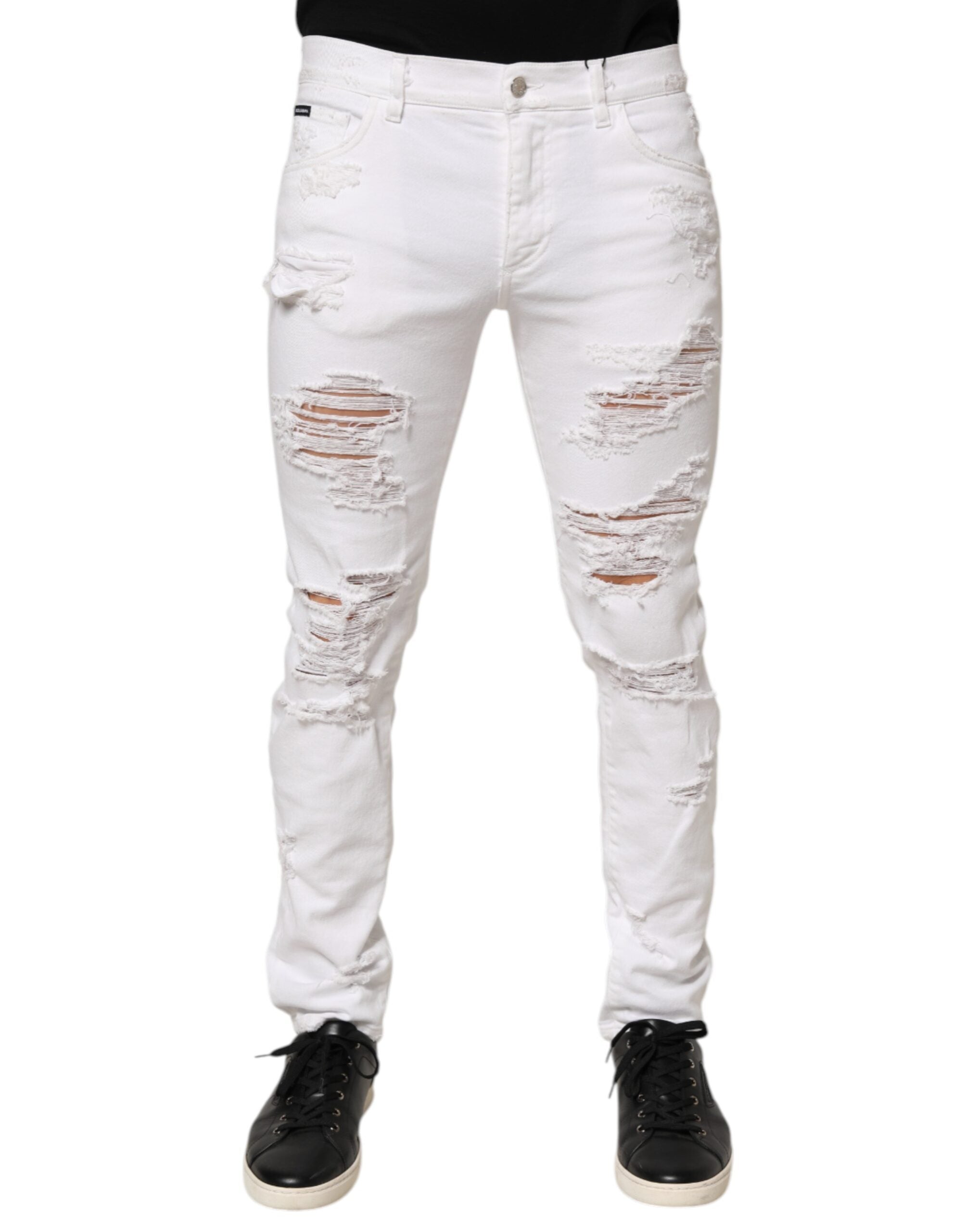 Distressed Ripped Denim Jeans — White