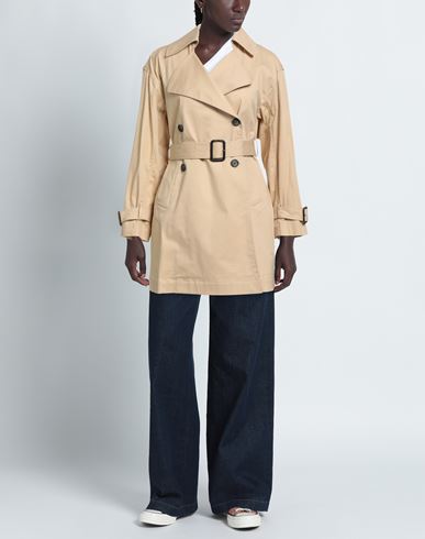 Woman Overcoat & Trench Coat Sand Size 10 Cotton, Elastane