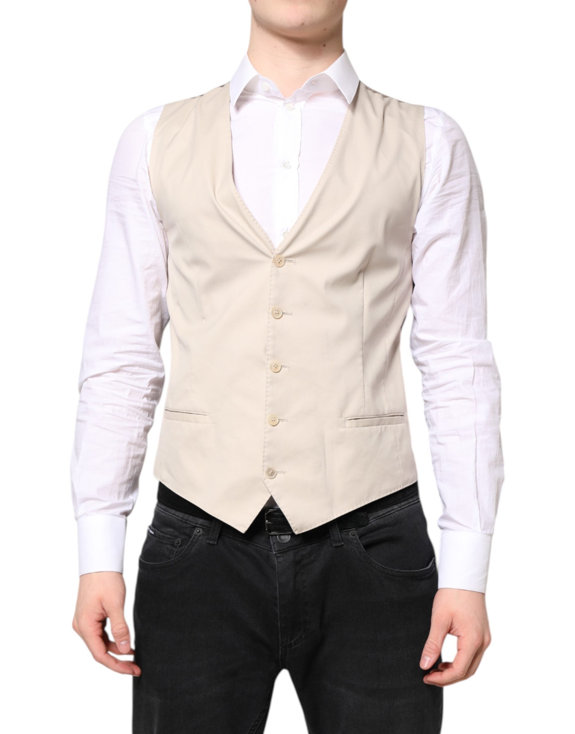 Single-Breasted Formal Dress Vest — Beige