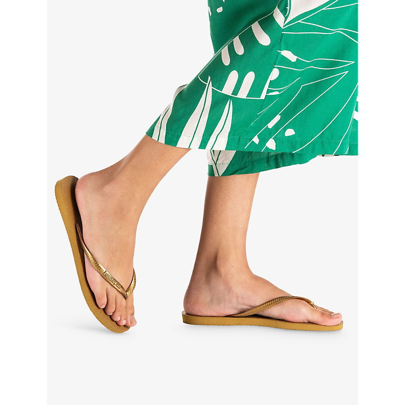 Womens Bronze Slim Metallic Rubber Flip-flops