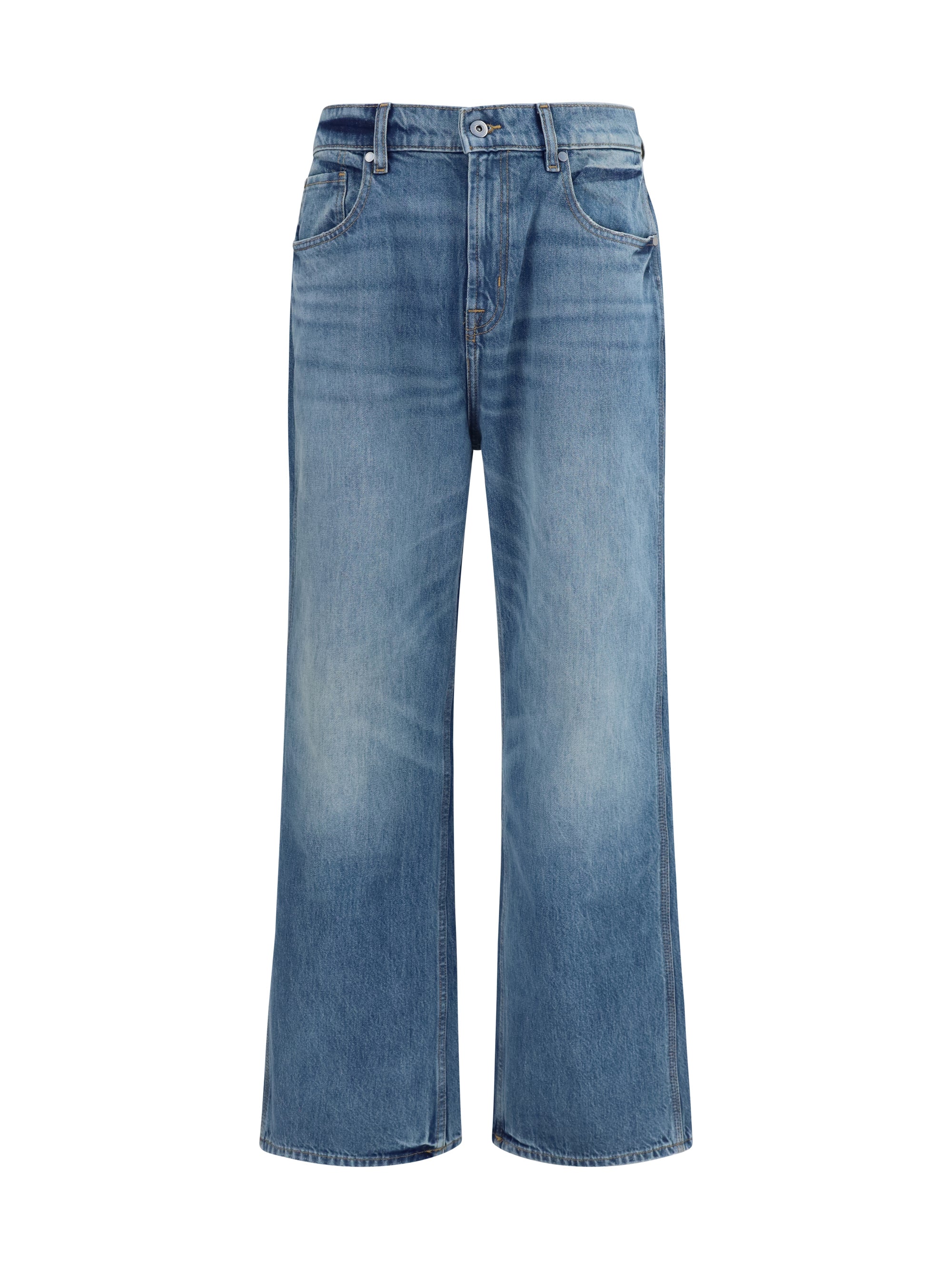 Wide-Leg Cotton Jeans — Blue