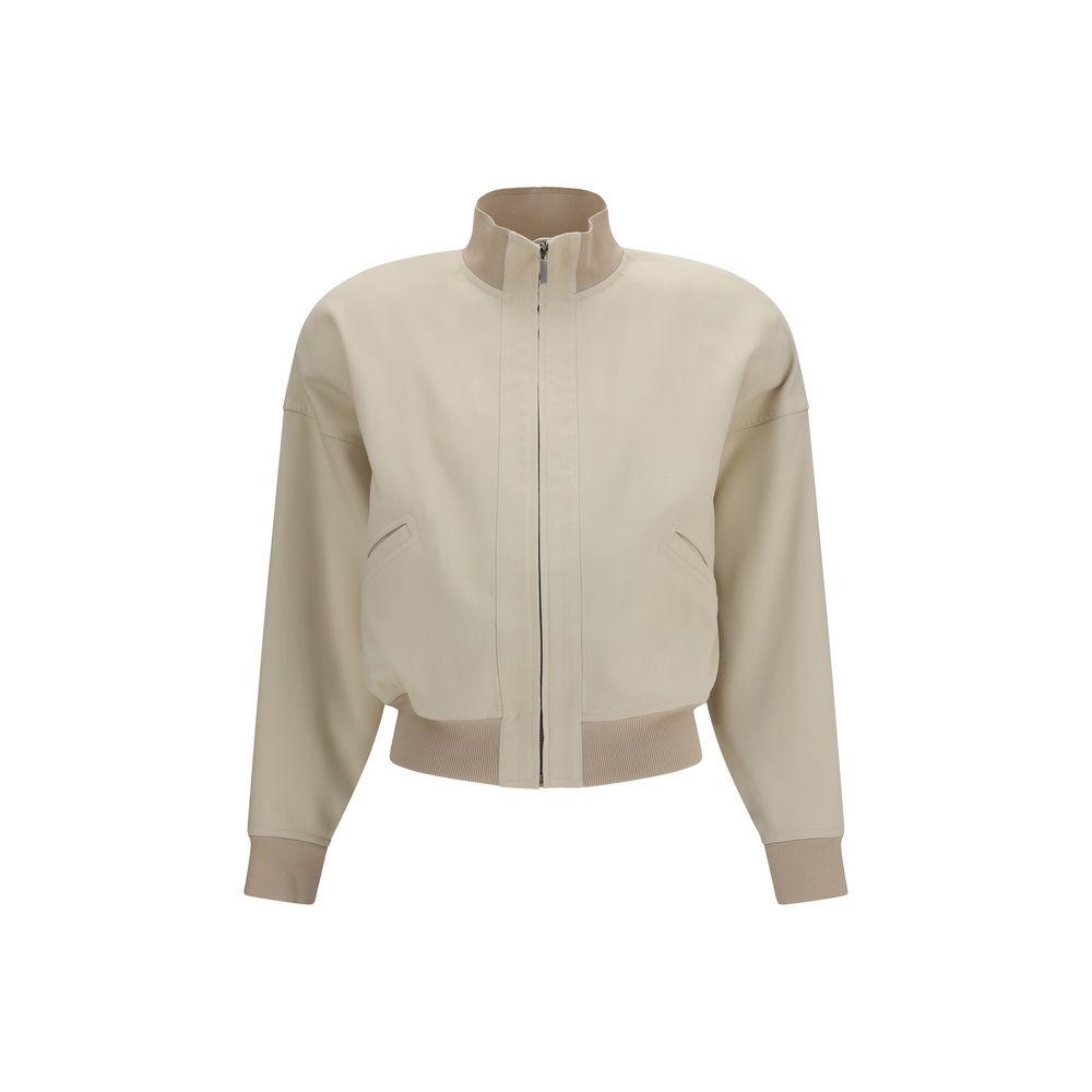 Silk Poplin Bomber Jacket — Beige