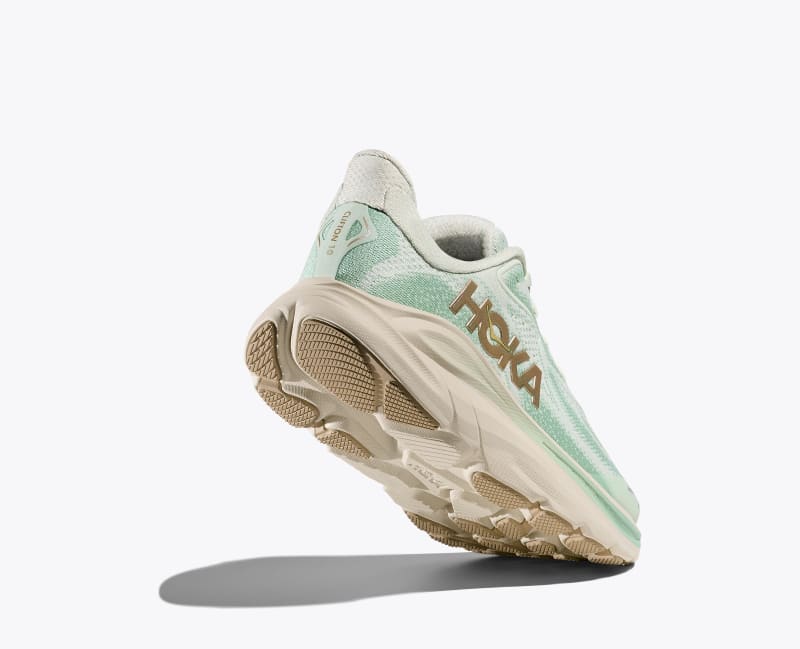 HOKA Clifton 10 Shoes in Sea Glass/Truffle Salt