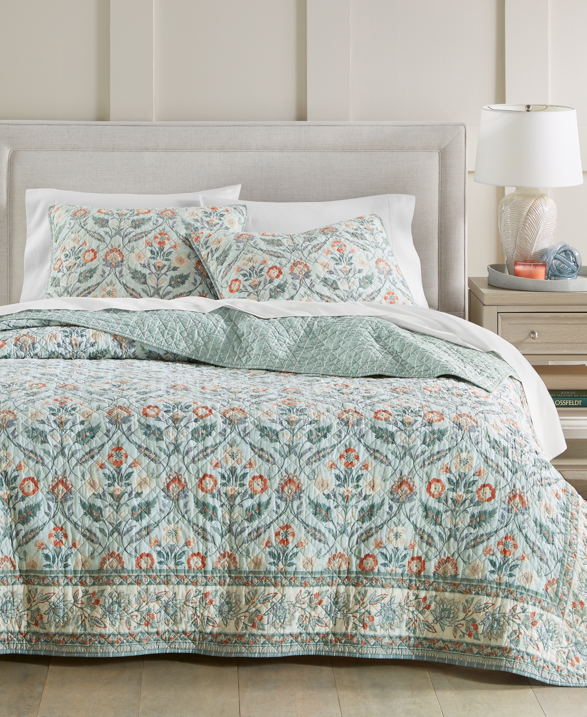 Jacobean Border 3-Pc. Quilt Set, King, Exclusively at Macy's - Jade Combo