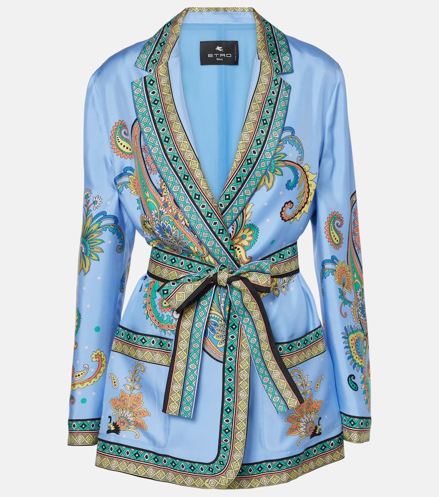 Paisley silk twill wrap blazer