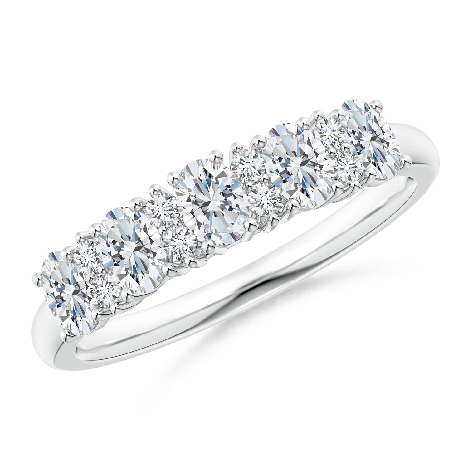 Angara 0.6 Carat Five Stone Oval Diamond Wedding Ring with Accents in Platinum