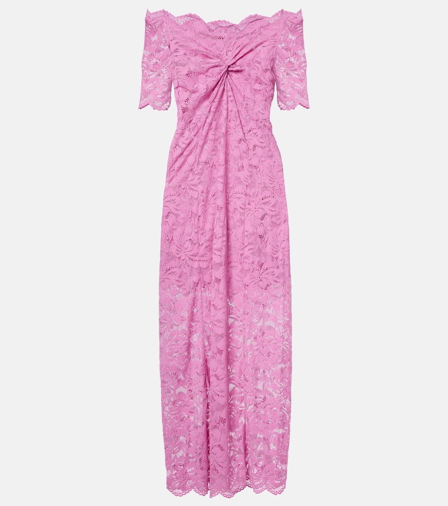 Off-shoulder lace midi dress