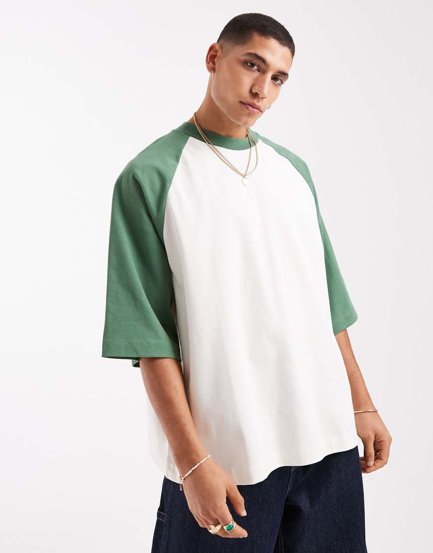 Heavyweight oversized raglan t-shirt in cream-White