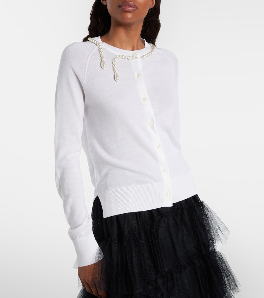 Faux pearl-embellished wool and silk cardigan