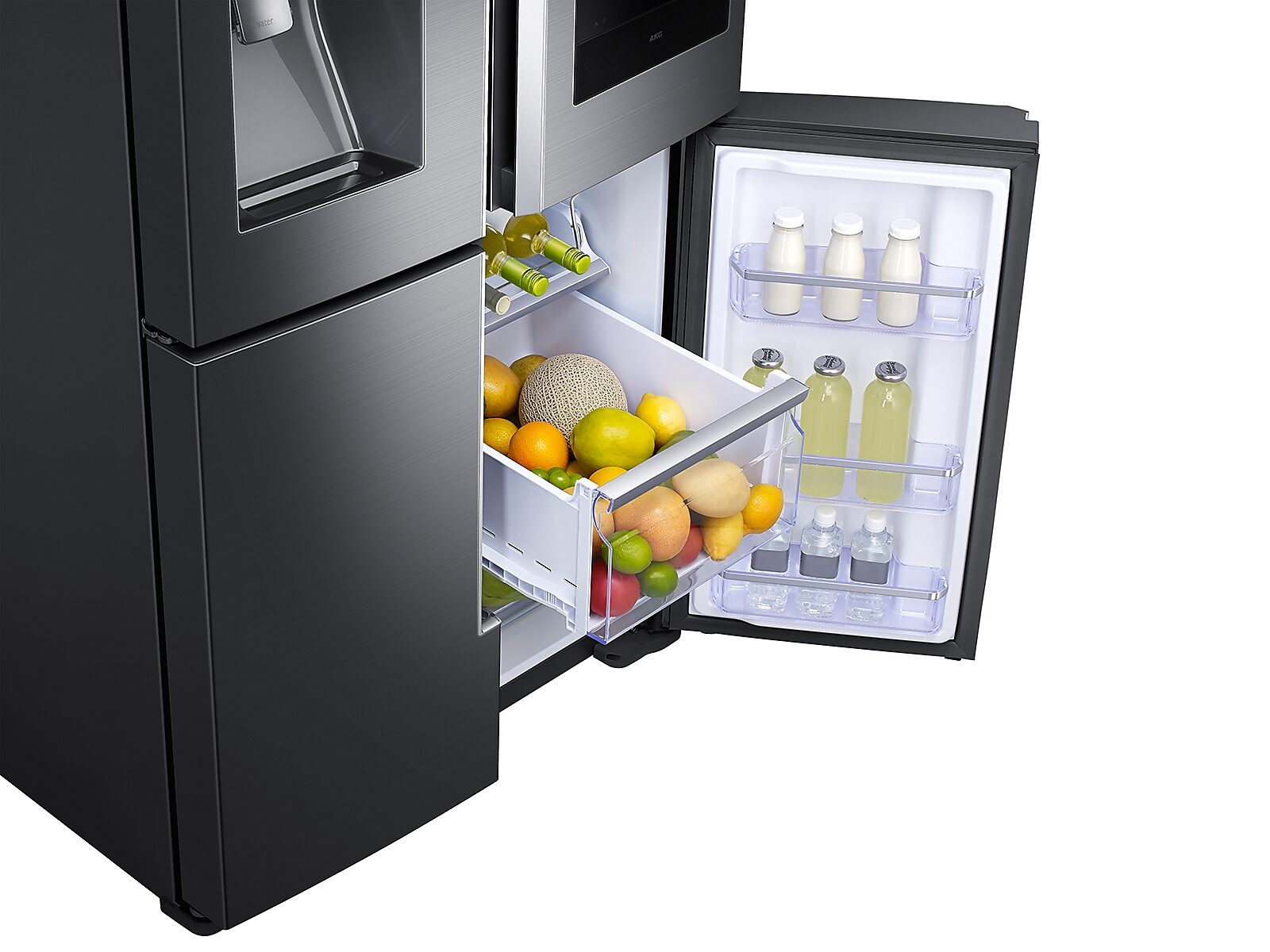 22 cu. ft. Family Hub™ Counter Depth 4-Door Flex™ Refrigerator in Black Stainless Steel(RF22N9781SG/AA)