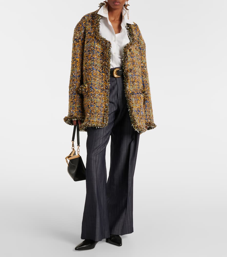 Pleated wool-blend wide-leg pants