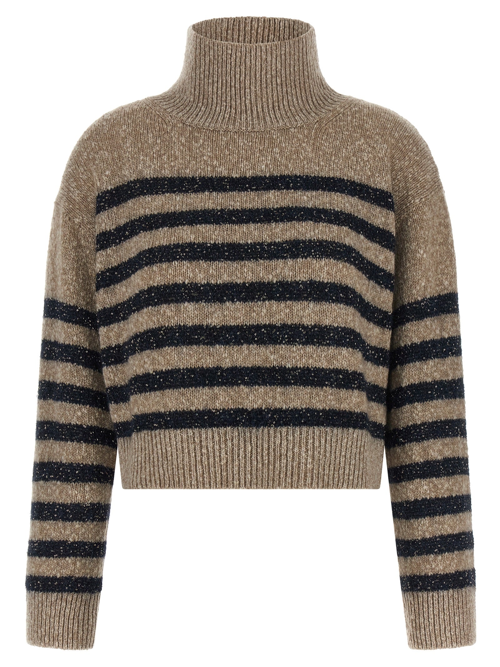 Striped Wool-Cashmere Sweater — Beige