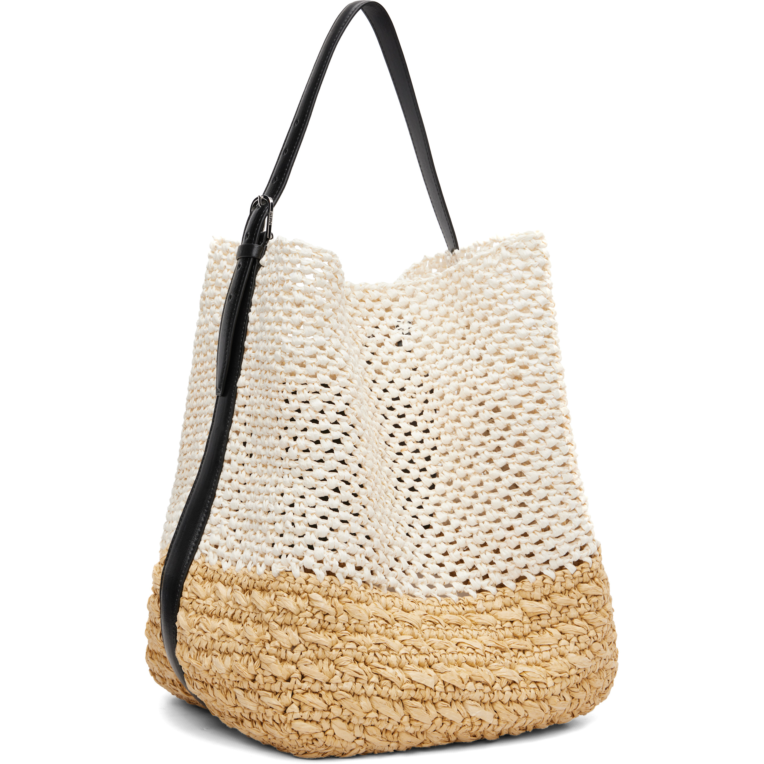 Beige & Off-White Belted Paper Raffia Tote
