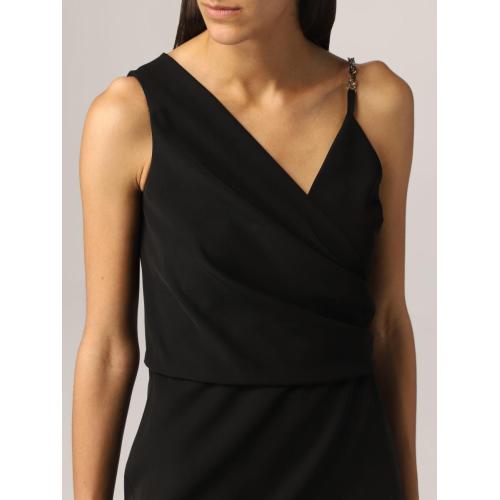 Chain-strap asymmetric-neck dress - Black