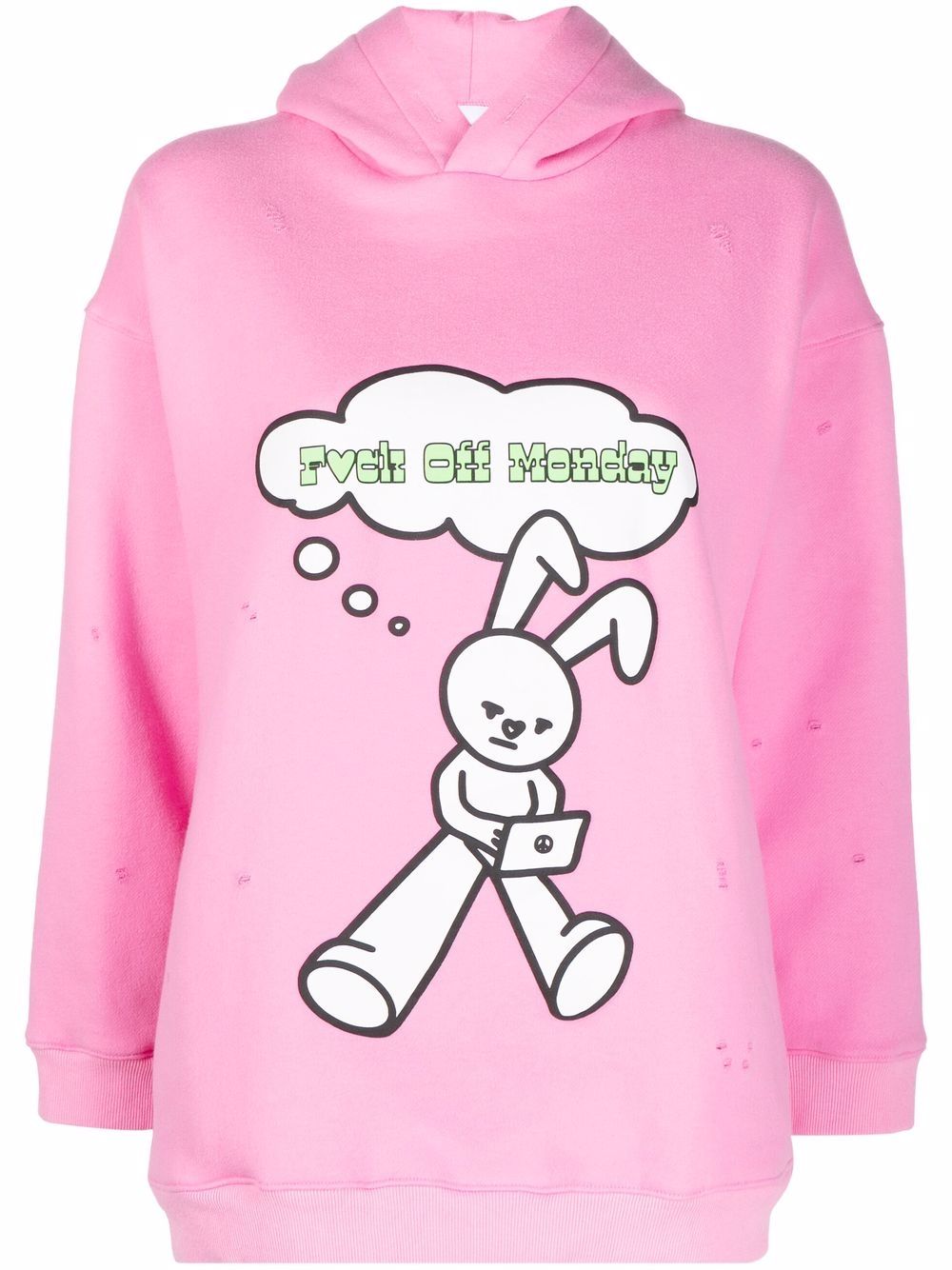 Rabbit-print long-sleeved hoodie - Pink