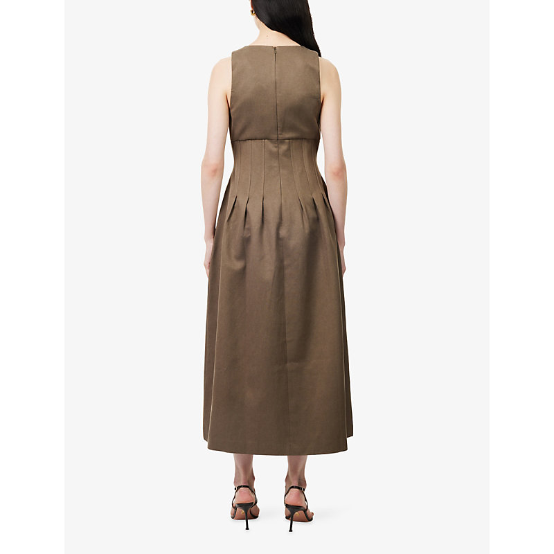 Womens Cinched Cotton-Blend Midi Dress