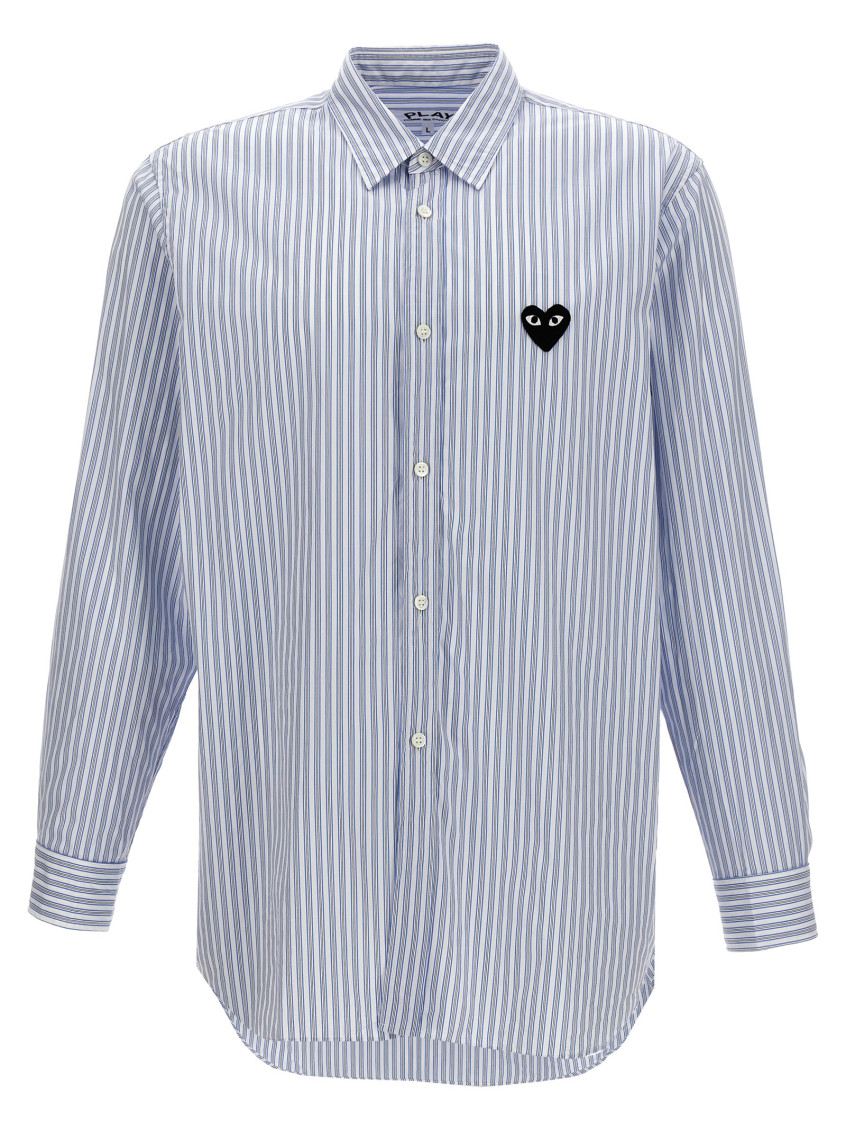Light Blue Logo patch striped shirt