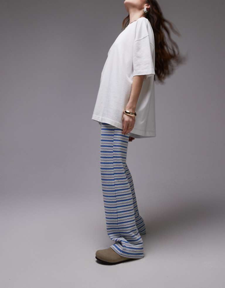 Topshop Womens textured stripe wide leg trousers in blue - Sky Blue - X-Sma