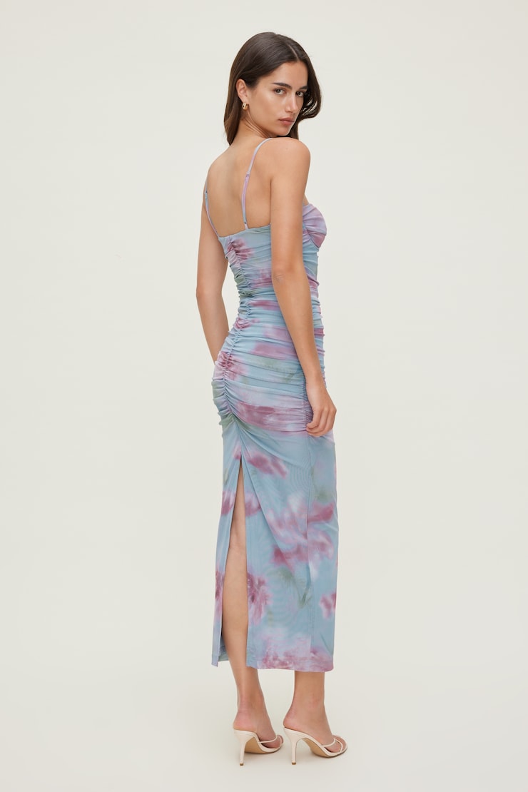 Mona Mesh Midi Dress - Blue - Women Clothing