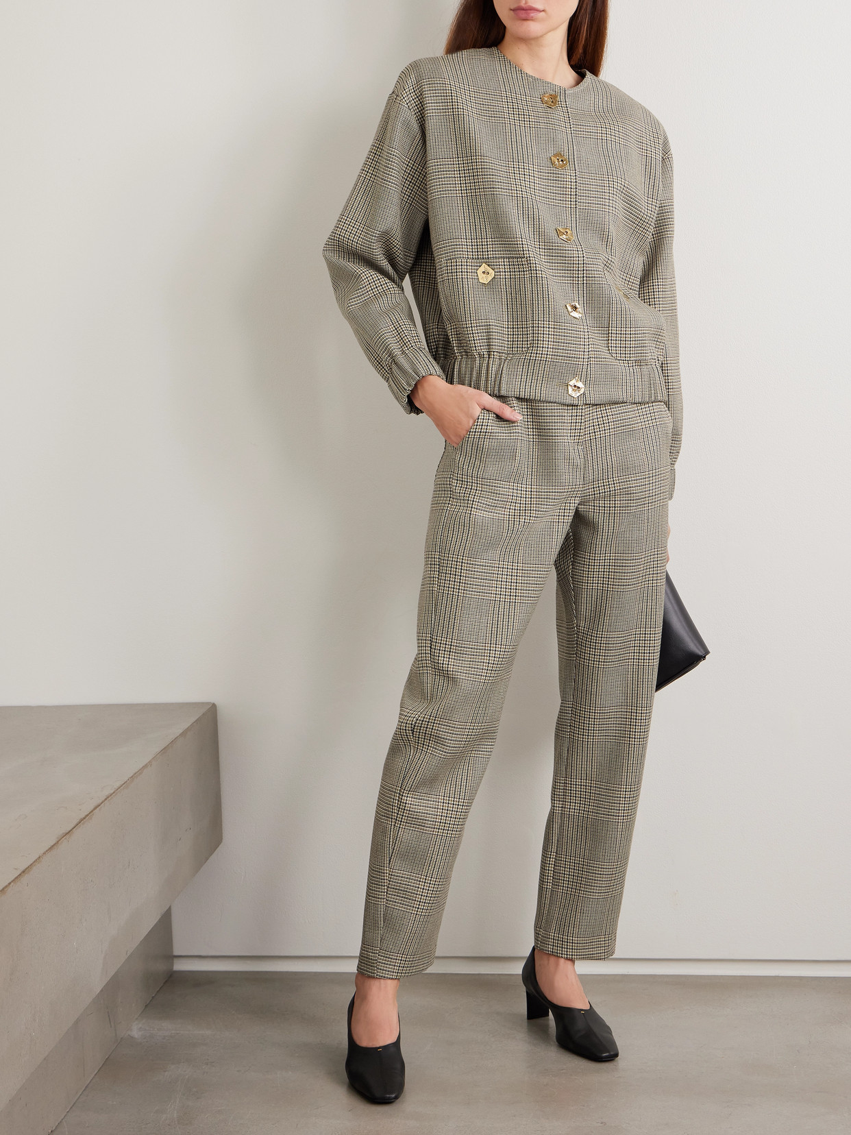 New York Houndstooth Wool Tapered Pants - Neutrals