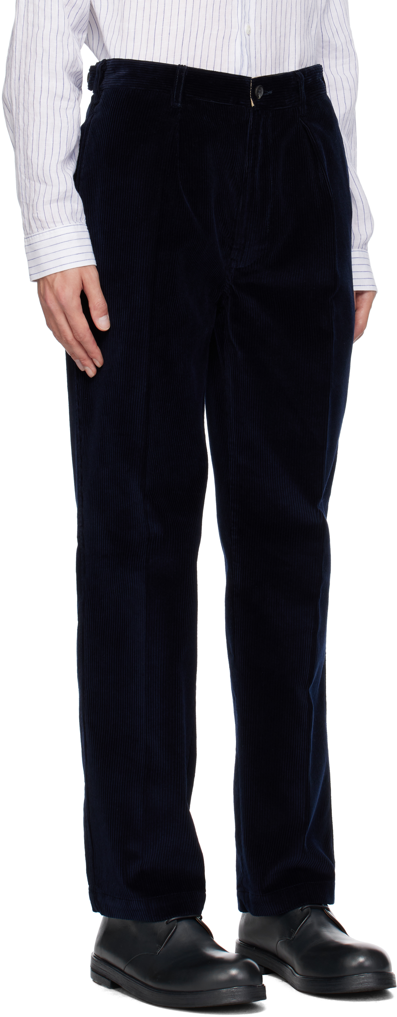 Drake's Navy One Pleat Chino Trousers