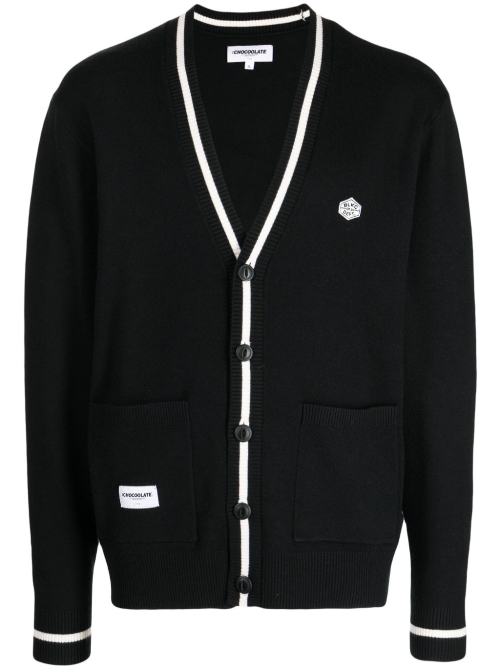 Intarsia-knit logo V-neck cardigan - Black