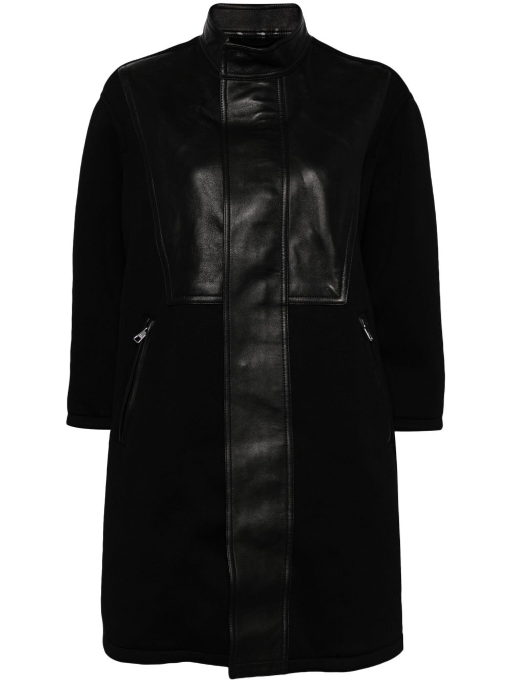 Faux leather-trimmed coat - Black