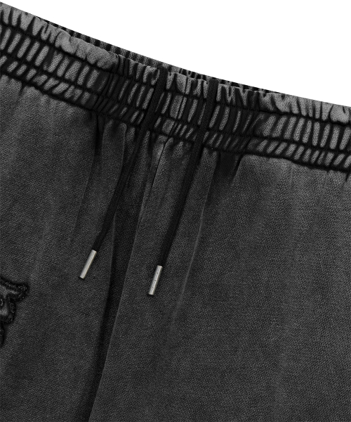 WASHED CUT OFF APPLIQUE SWEAT PANT BLACK