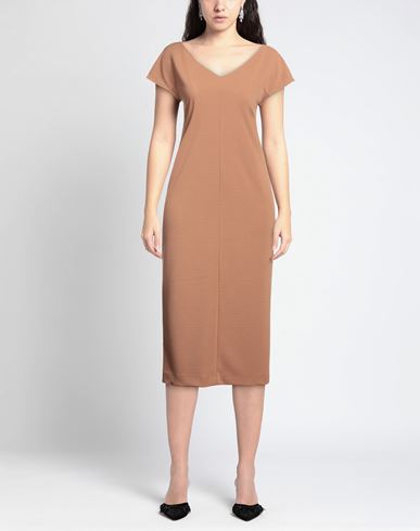 Woman Midi dress Camel Size 6 Polyester, Elastane