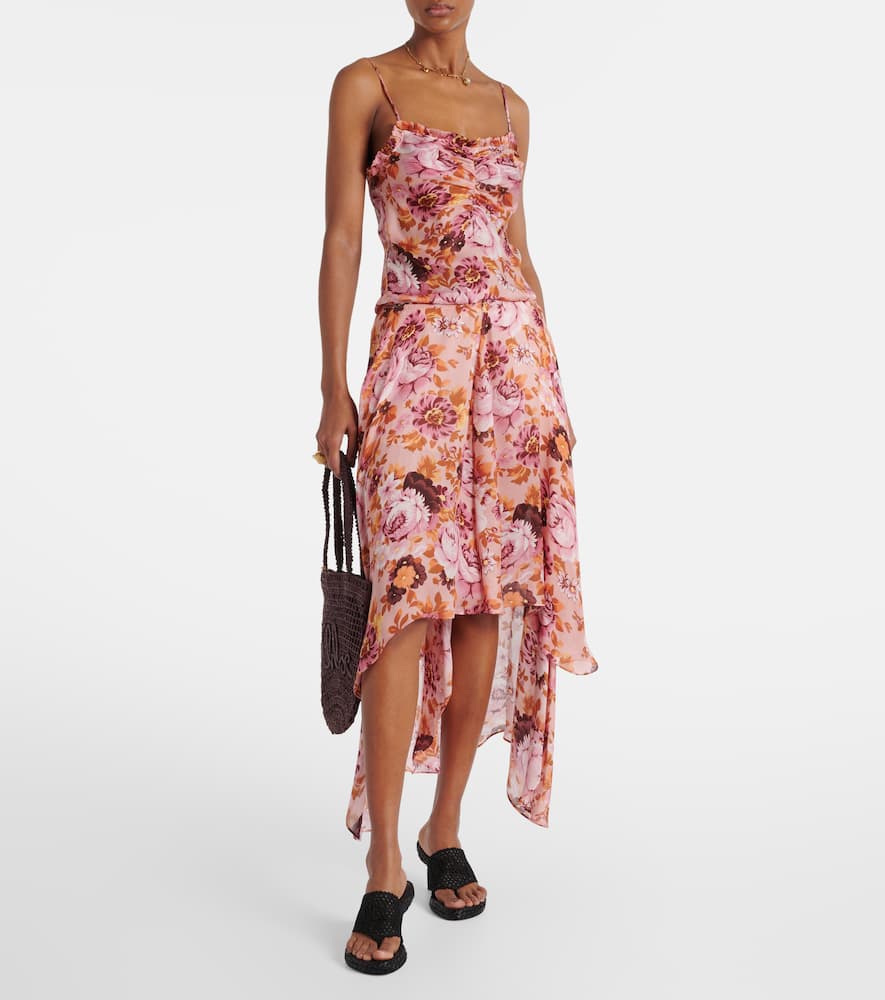 Chloé Draped floral silk midi skirt