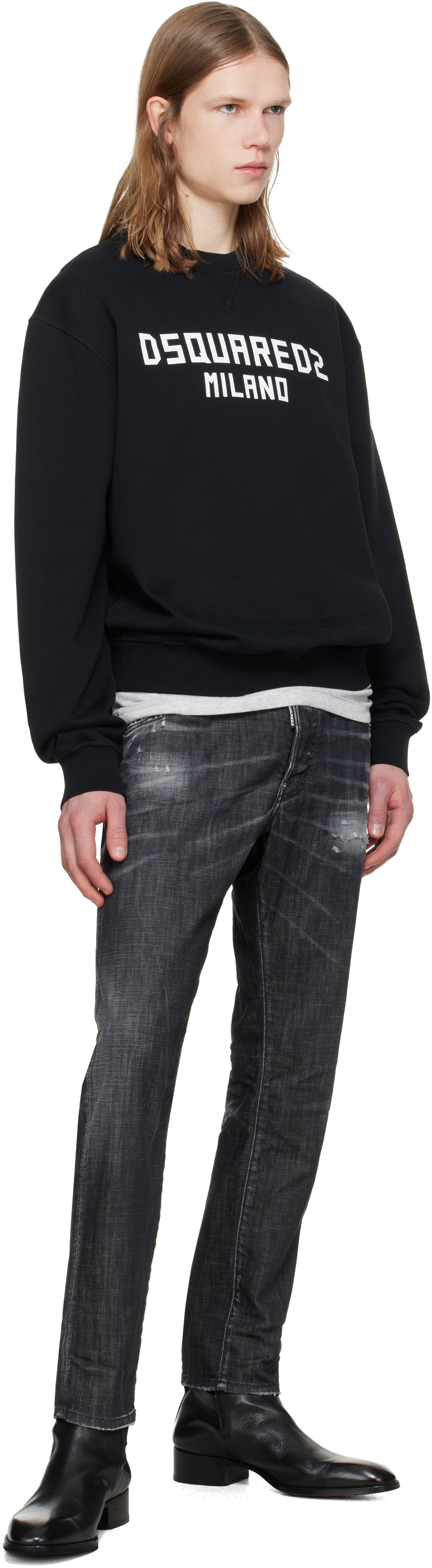 Black Distressed Stretch Jeans
