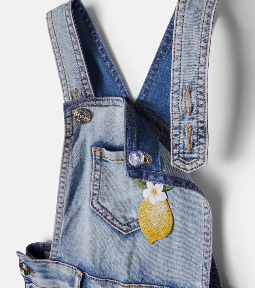 Embellished embroidered denim overalls