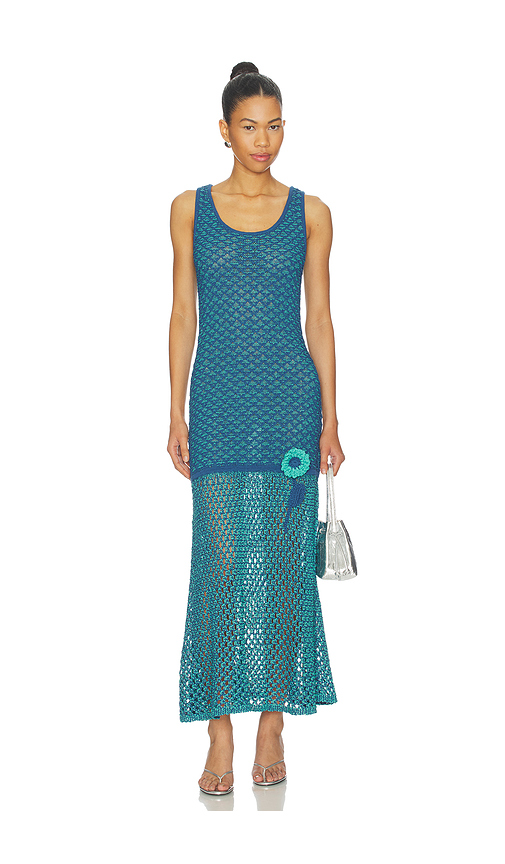 Maple Crochet Tank Dress in Teal. M. Also in L, S