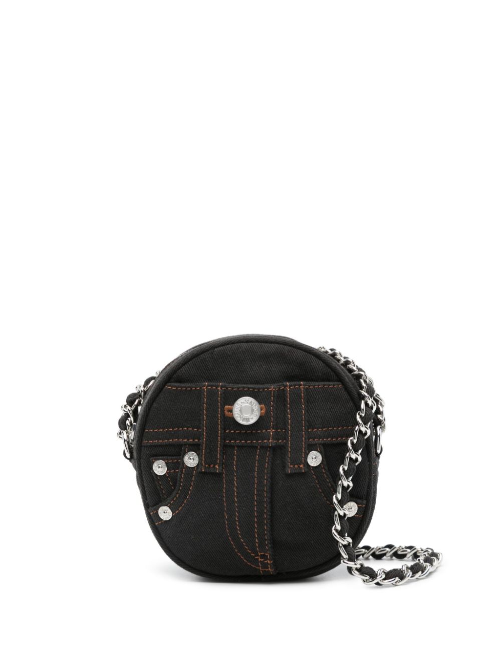 Decorative stitching denim shoulder bag - Black