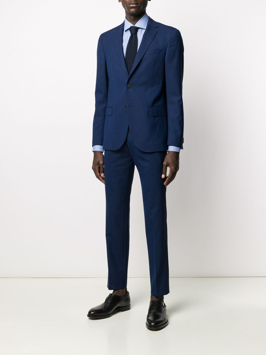 Blue Virgin wool single-breasted two-piece suit