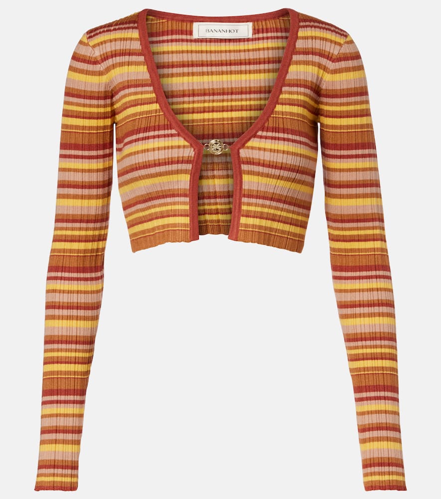 Ann ribbed-knit striped cropped cardigan