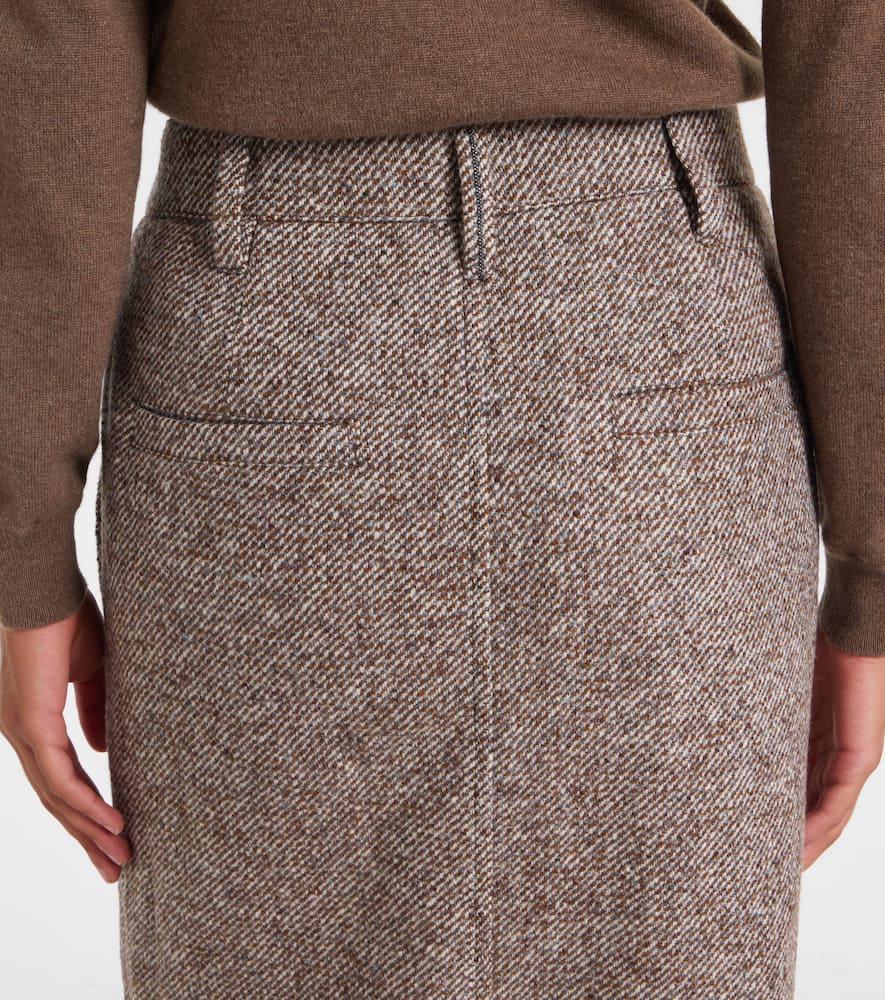Wool and silk-blend midi skirt