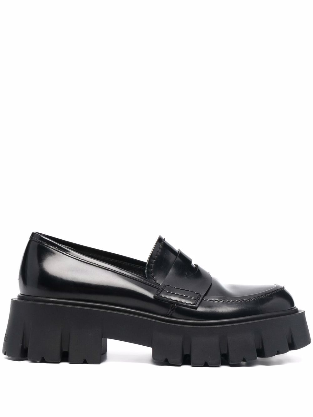 Chunky sole leather loafers - Black