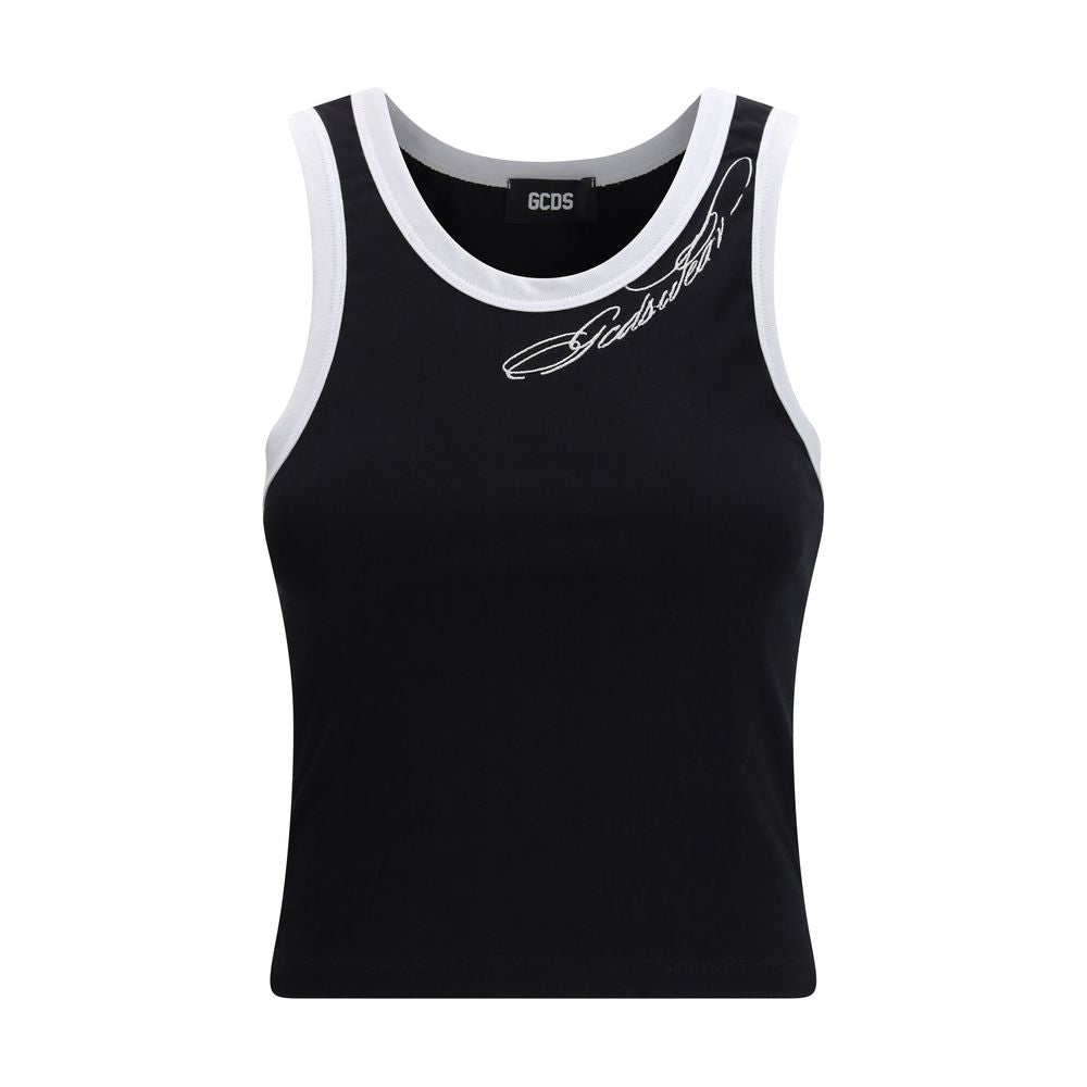 Cursive Script Detail Tank Top — Black
