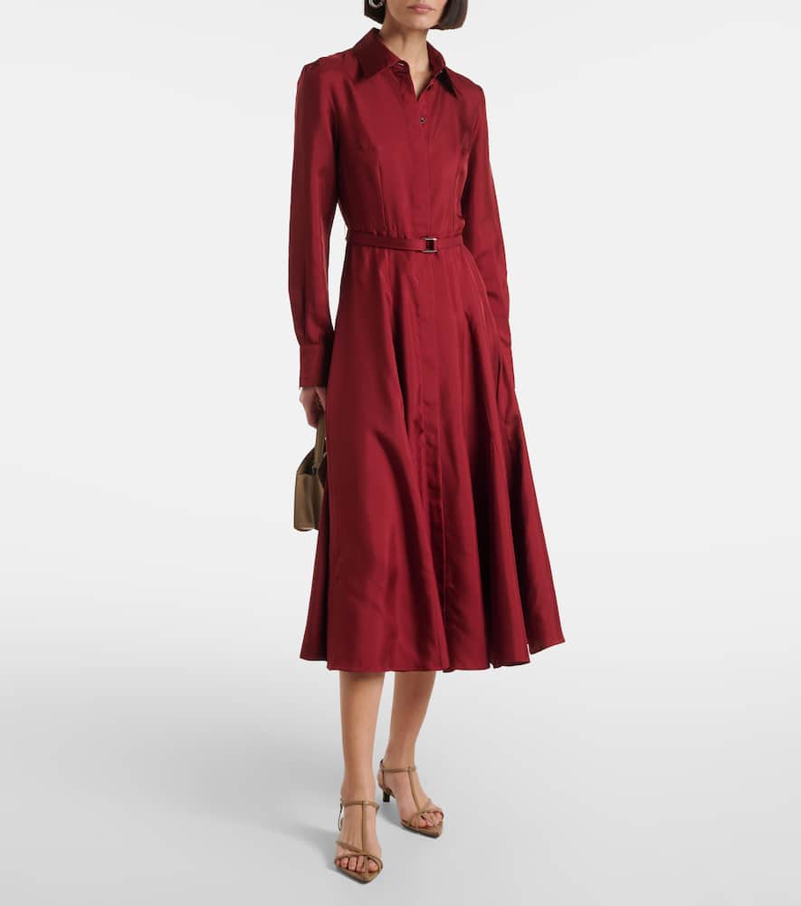 Riko belted silk twill shirt dress