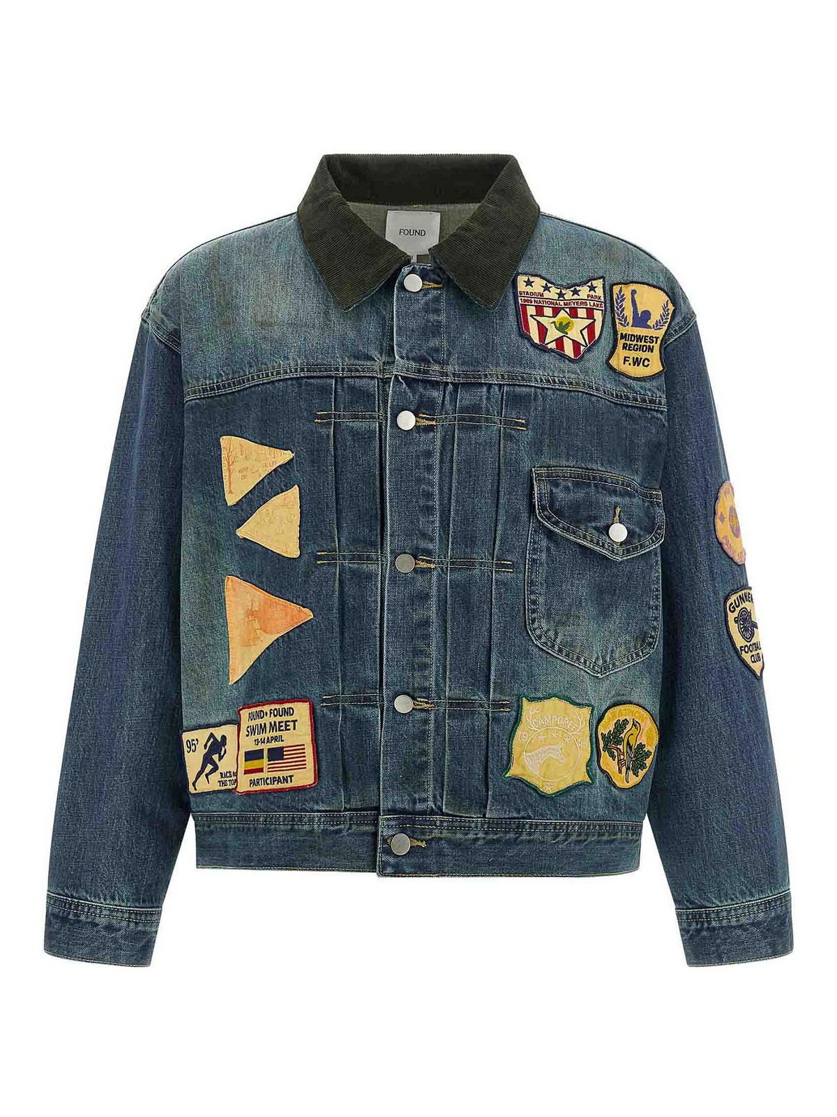 Patchwork Jacket Blue Cotton Down Jacket, Parka, Casual - Men