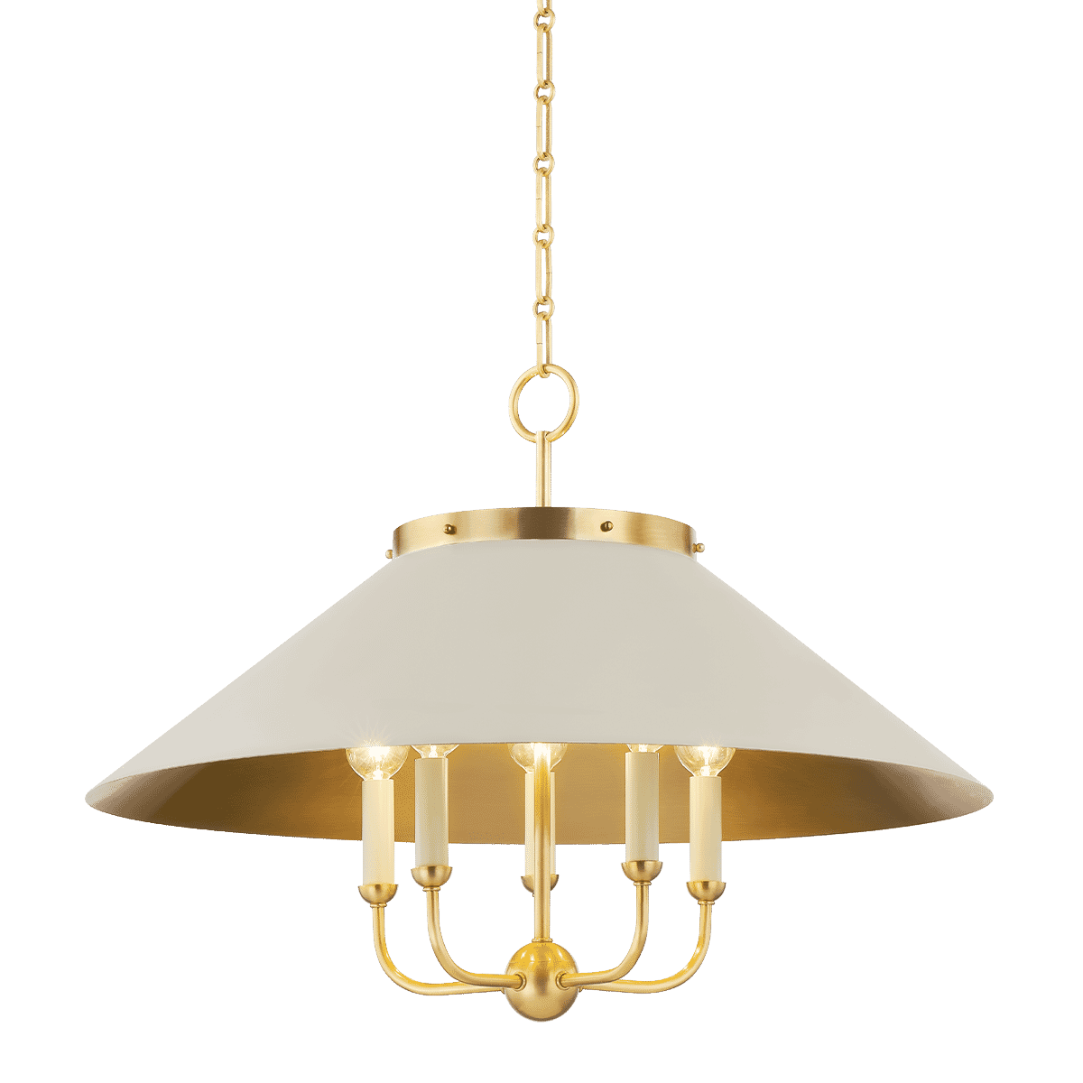 Aged Brass Off White Five Light Chandelier from the Clivedon Collection
