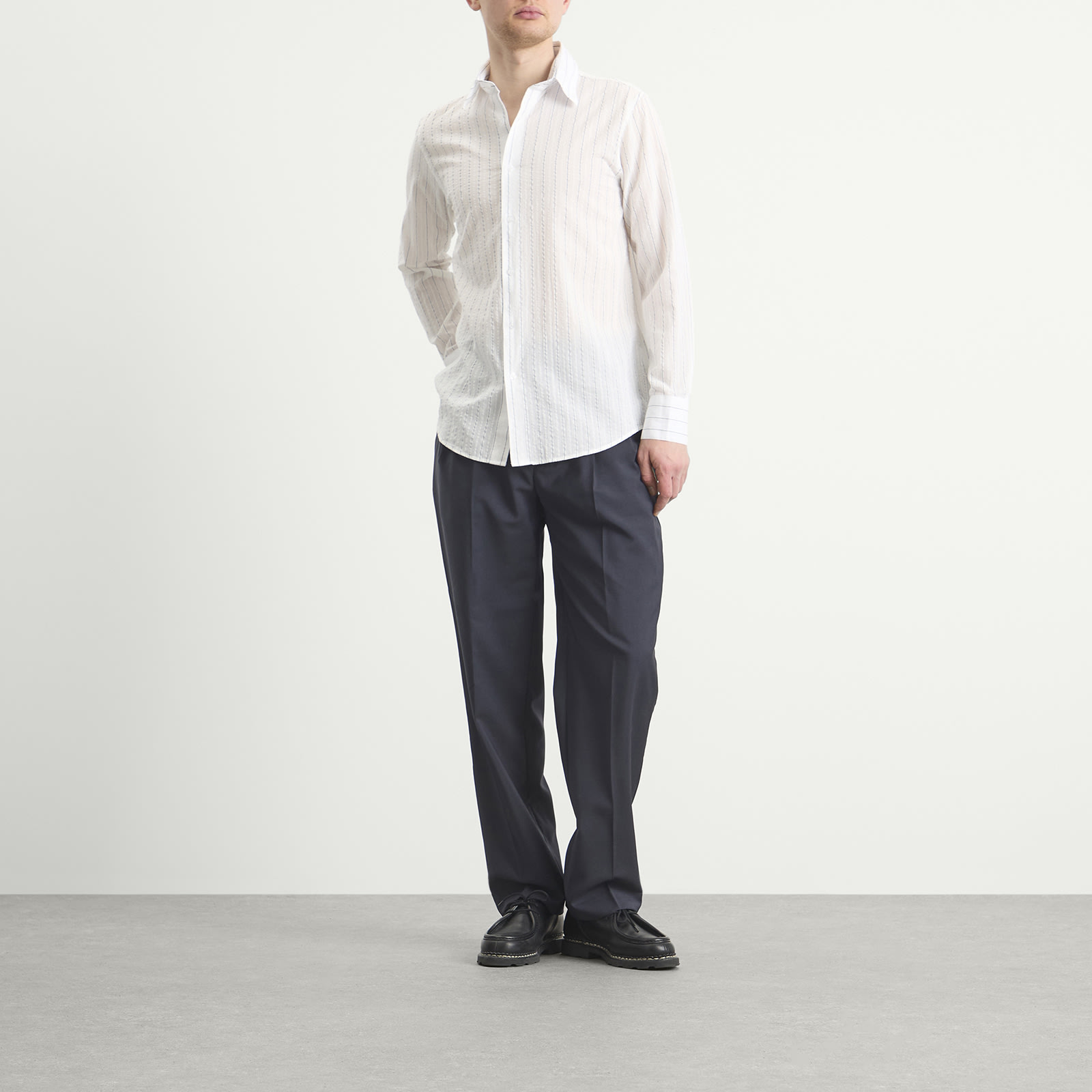 Men's Business Shirt in White/Blue Stripe